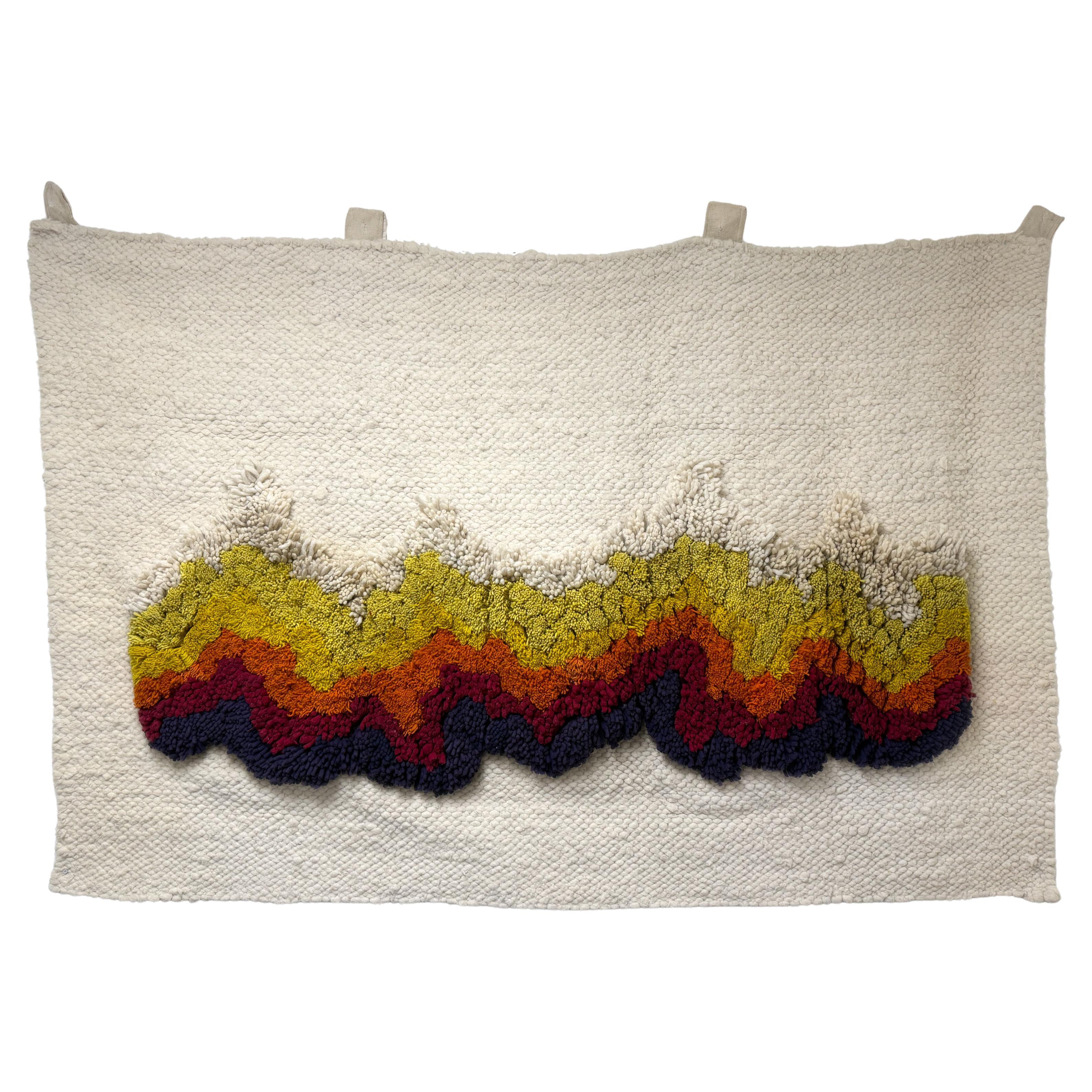 Large 1970s Modern Handwoven Wool Tapestry, Abstract Design, Vintage