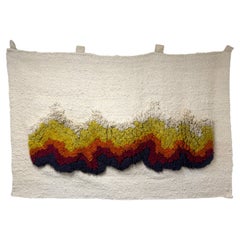 Large 1970s Modern Handwoven Wool Tapestry, Abstract Design, Vintage