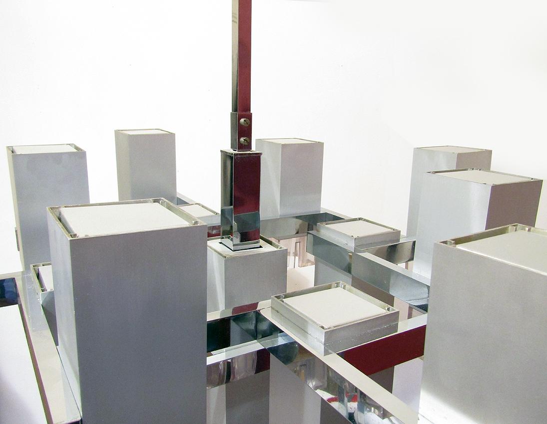 Large 1970s Modernist Cubic Chandelier in Steel by Gaetano Sciolari 1