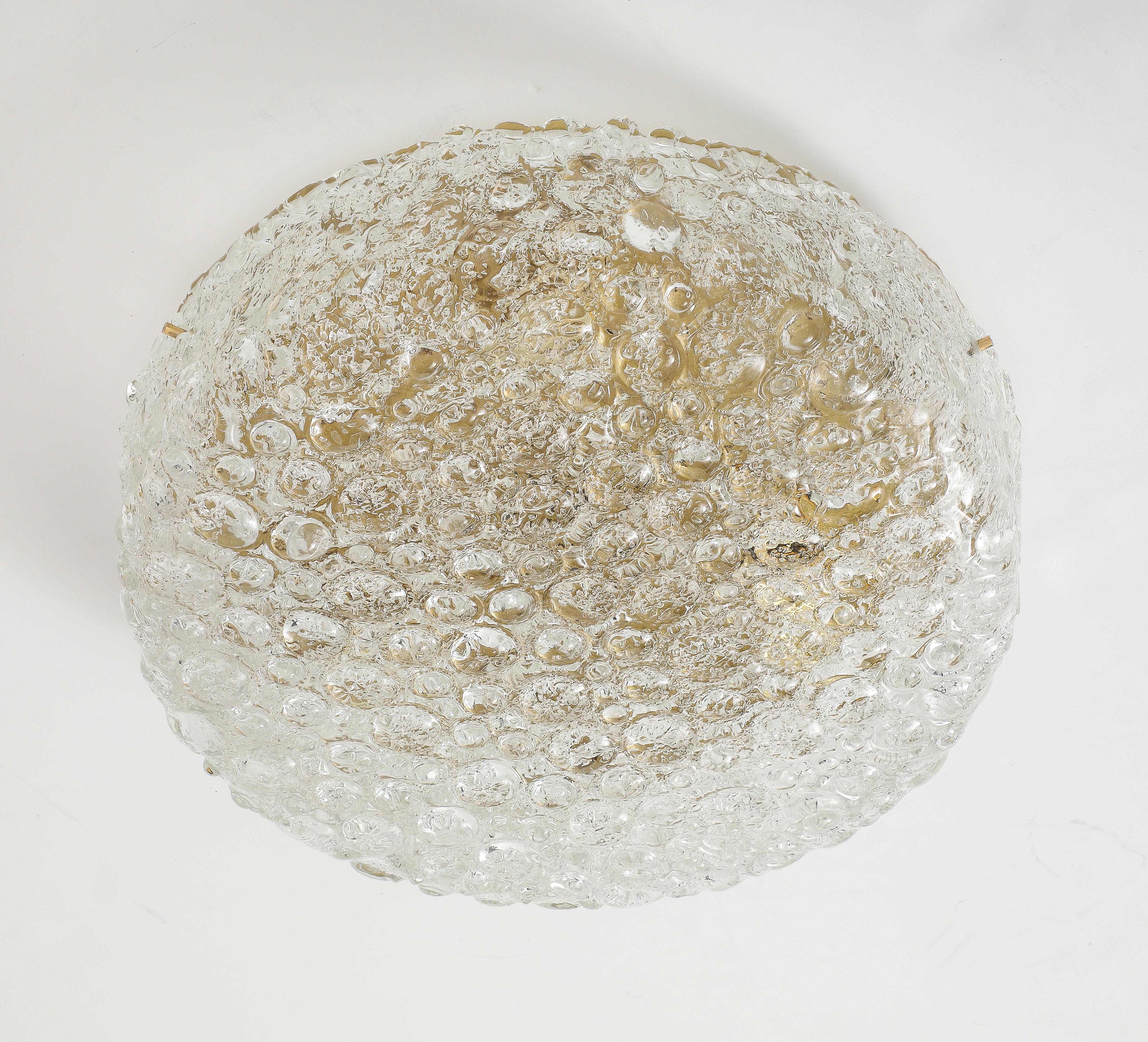 Brass Large 1970's Murano Glass Flush Mount / Ceiling Fixture by Hillebrand For Sale