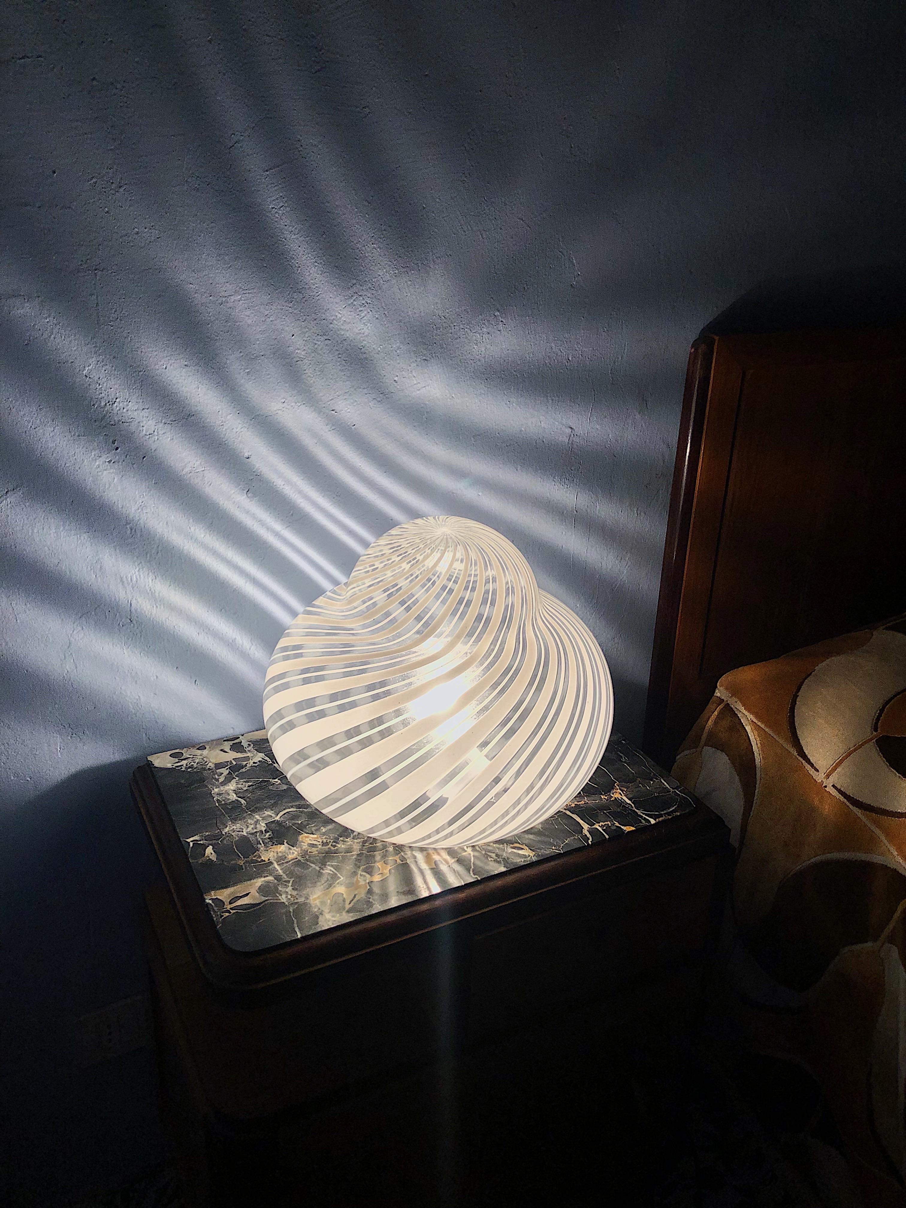Mid-Century Modern Large 1970s Murano Glass Table Light by F.Fabbian in White Swirl For Sale