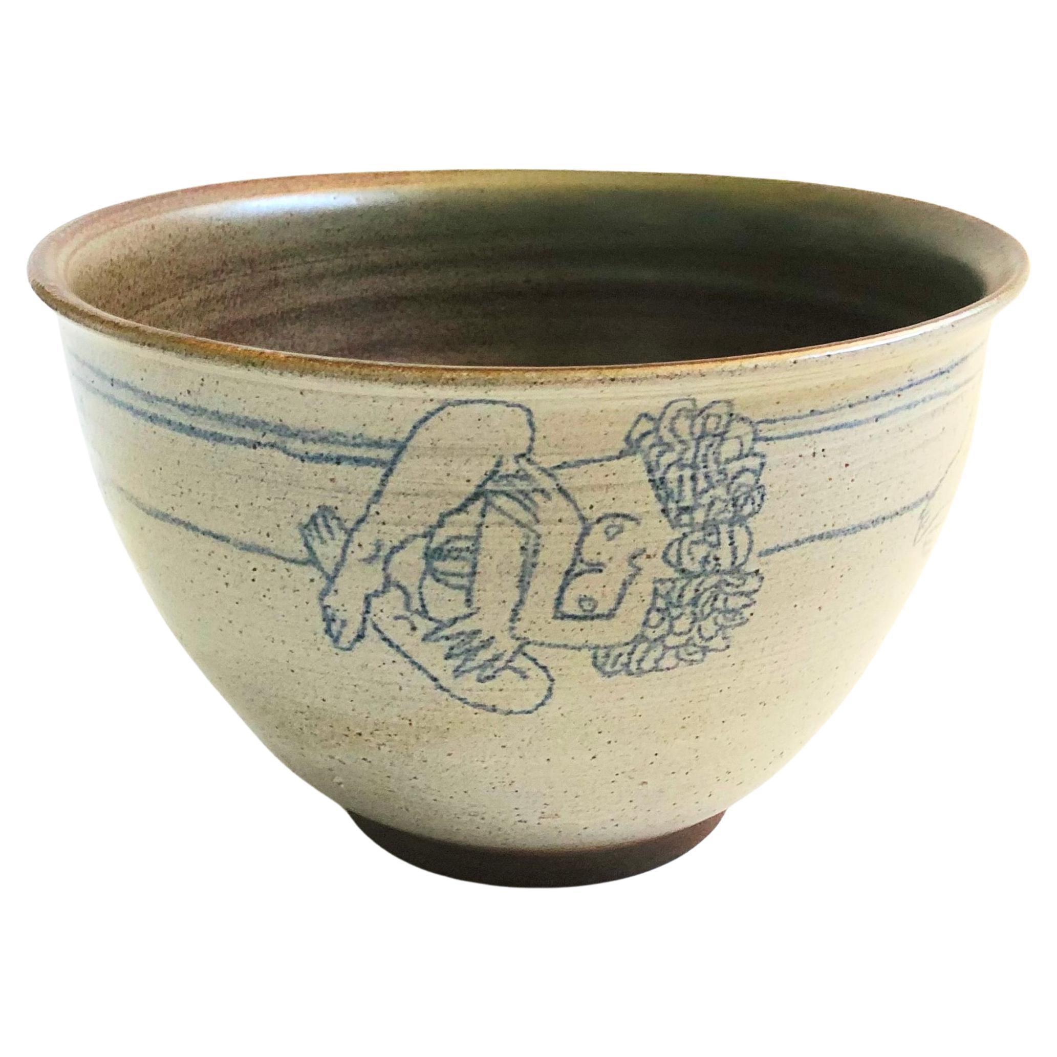 Large 1970s Nude Studio Pottery Bowl
