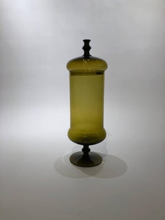 Large 1970s Olive Color Glass Jar with Lid