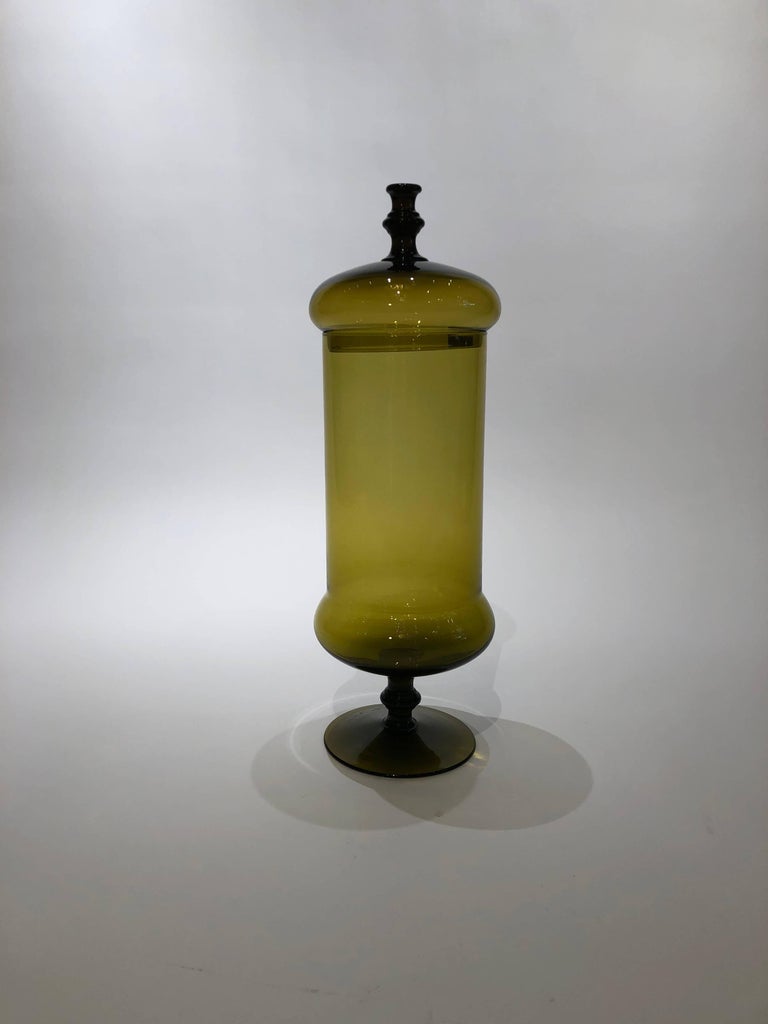 Large 1970s Olive Color Glass Jar with Lid at 1stDibs