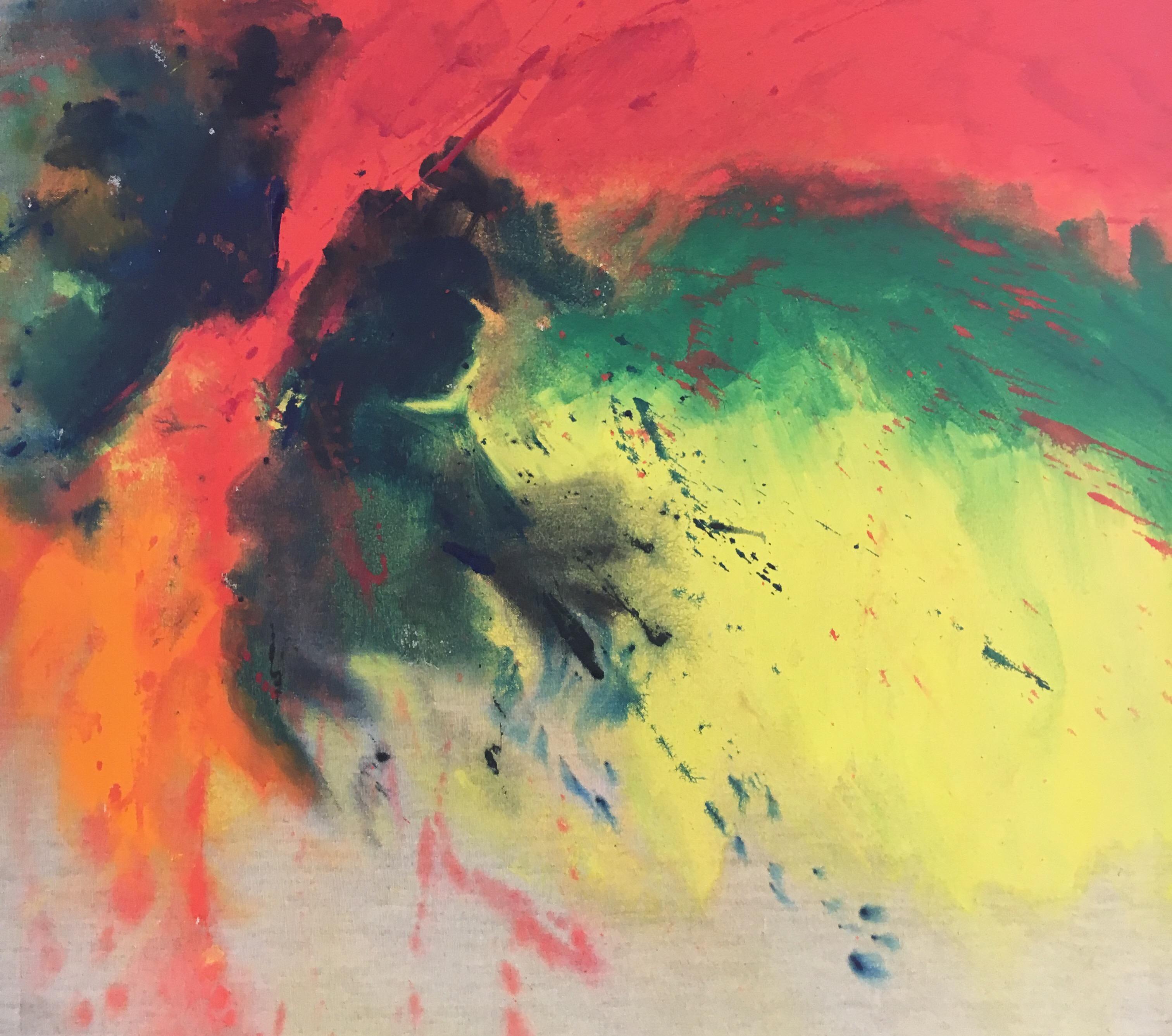 American Large 1970s Original Signed Rita Schwartz Abstract Painting