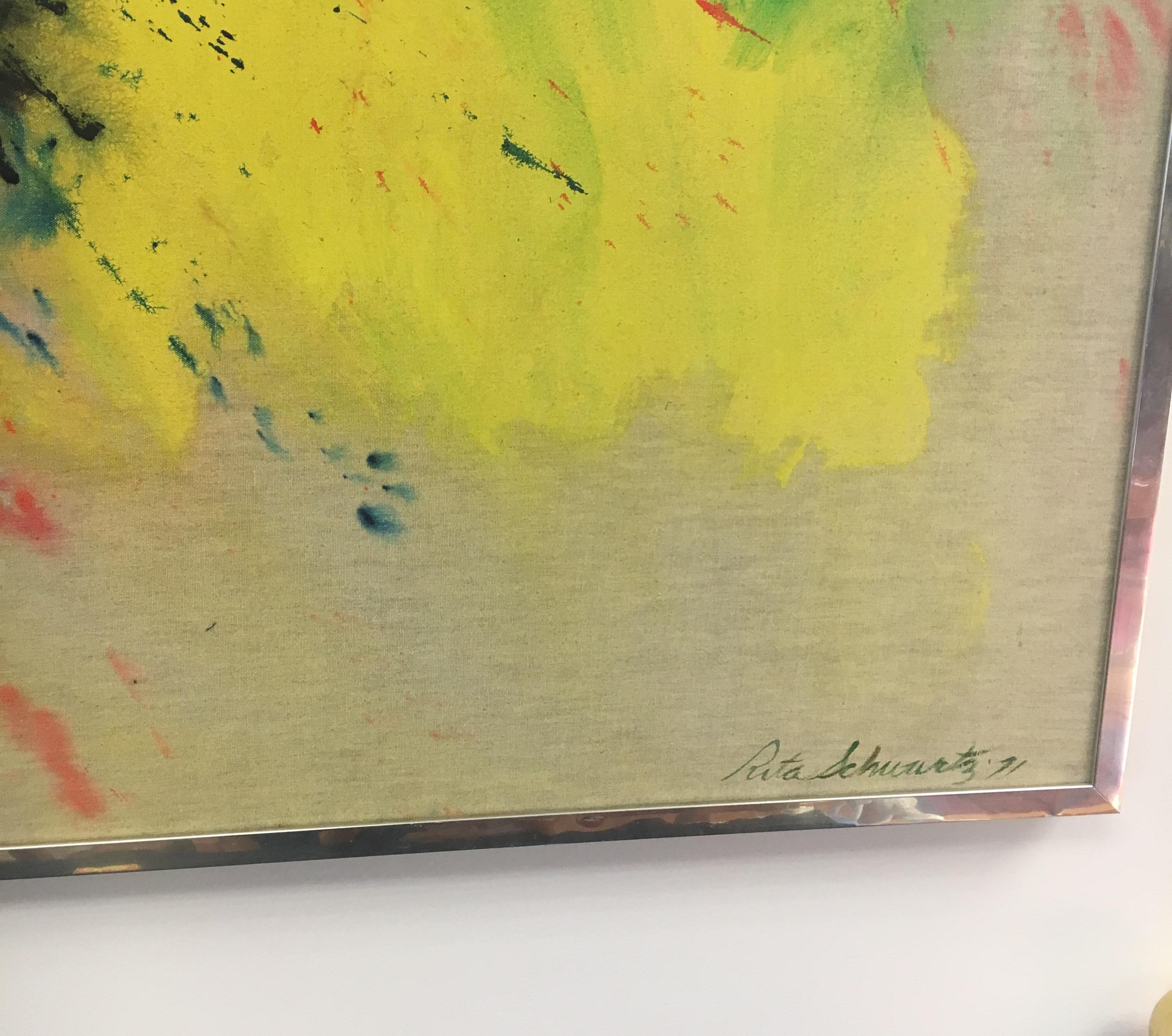 Canvas Large 1970s Original Signed Rita Schwartz Abstract Painting