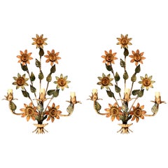 Vintage 1970 Large pair of sconces 'Bouquet de Tournesols' Maison Roche.