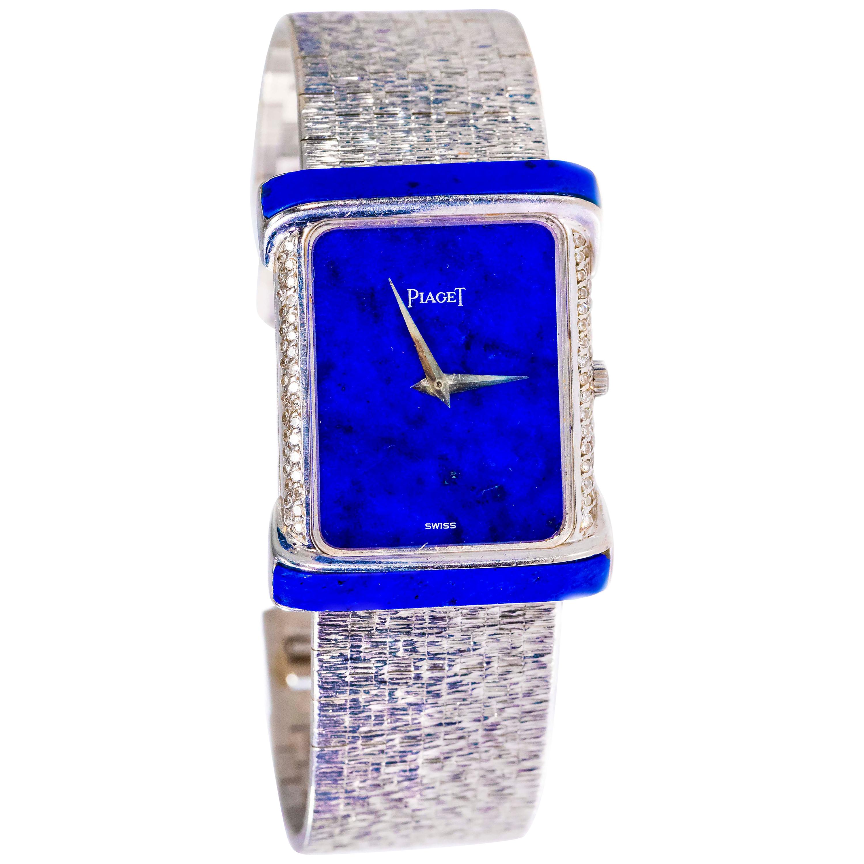 Large 1970s Piaget Lapis 18 Karat White Gold Diamond Set Bracelet Watch