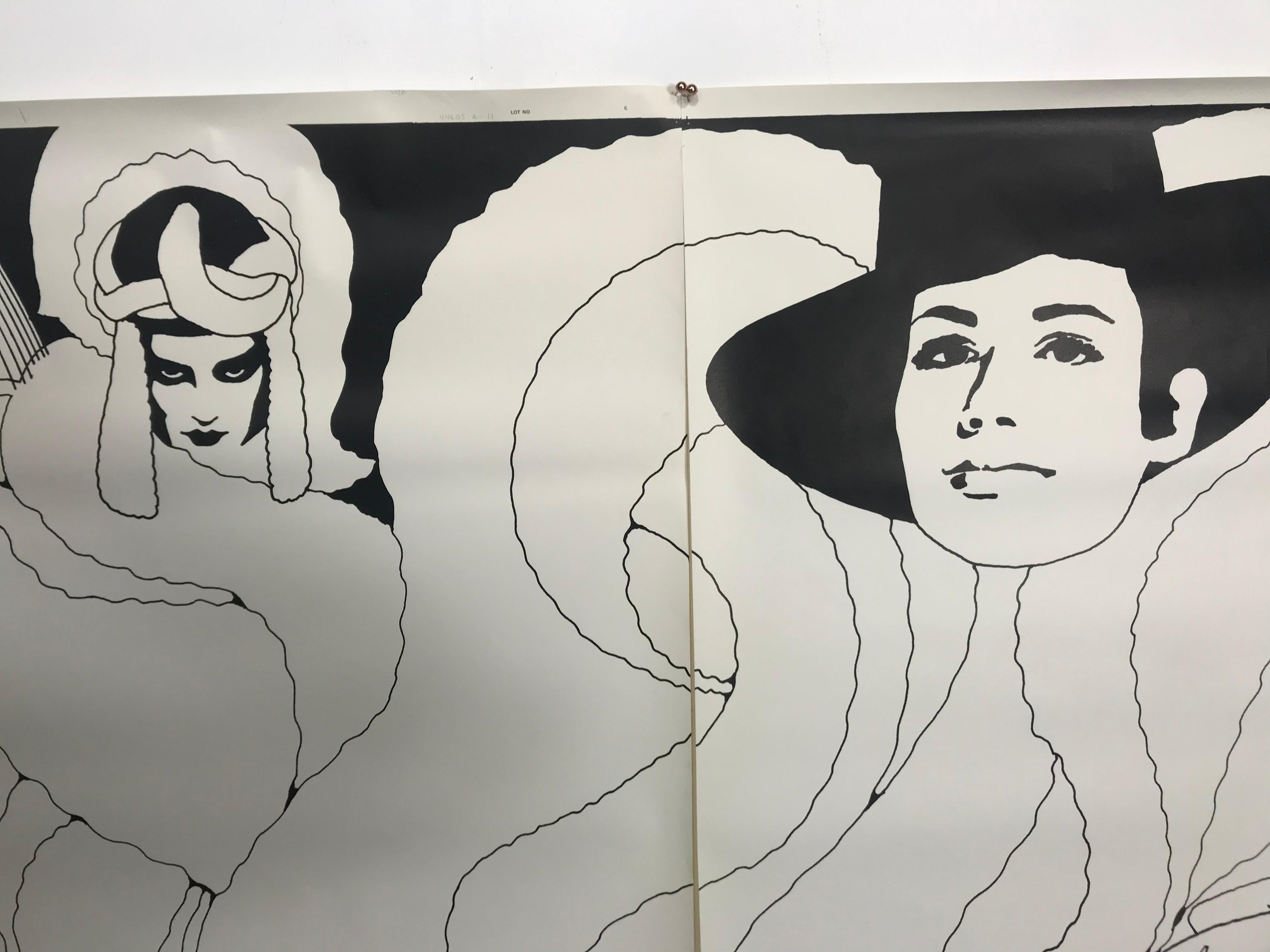 Classic 1970s wallpaper, wall covering, posters. Thick almost canvas-like material. Iconic black and white images depicting fashion. Two of a series of several, Measure 42 x 53 each.