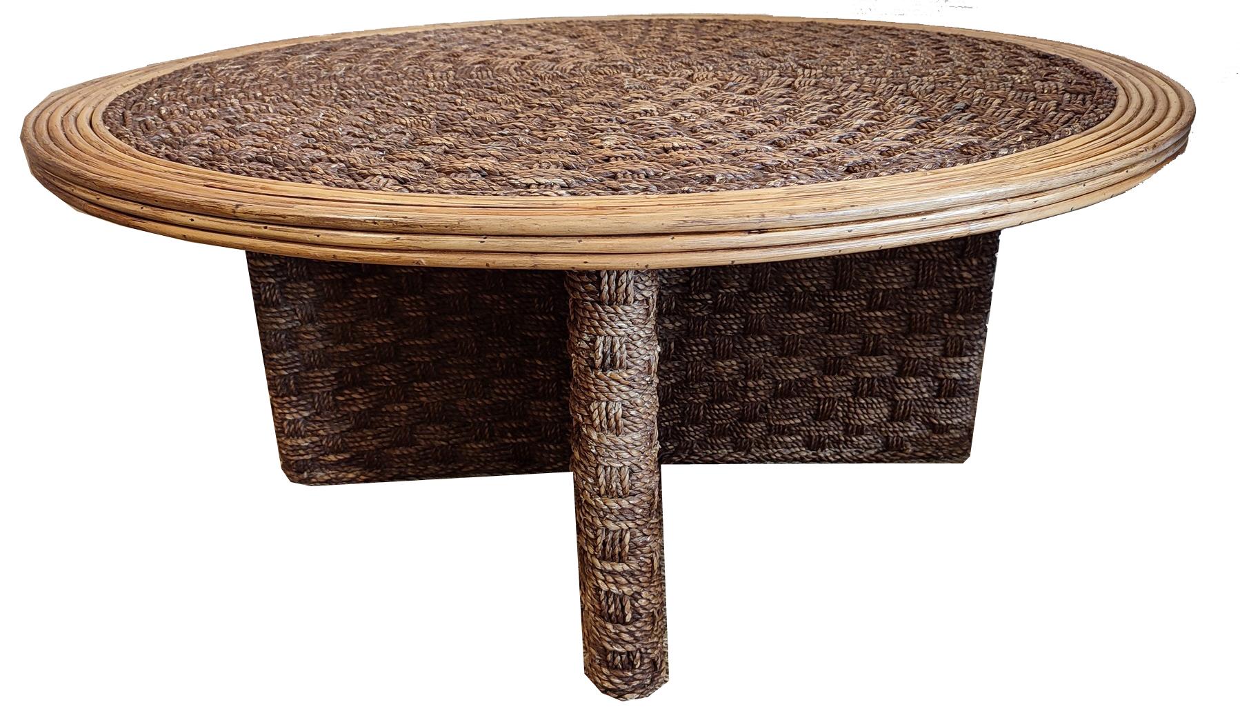 Mid-Century Modern Large 1970's Rattan and Rope Coffee Table in the Manner of Audoux Minet
