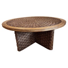 Large 1970's Rattan and Rope Coffee Table in the Manner of Audoux Minet