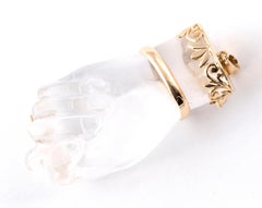 Large 1970s Rock Crystal Higa Pendant with Gold and Diamond Accents