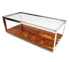 Gran mesa baja rectangular de palisandro y cromo de los años 70, de Merrow Associates