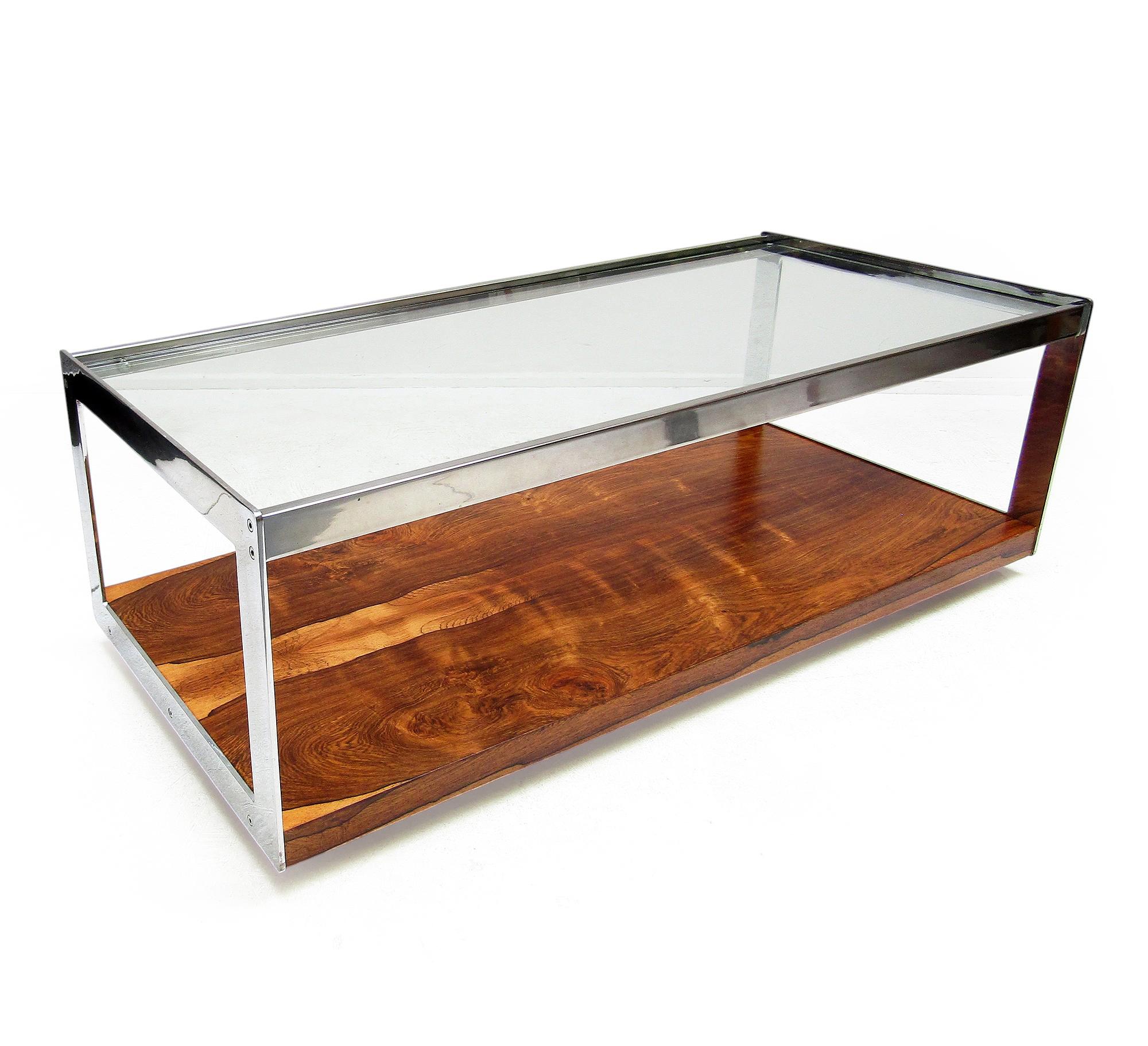 Großer rechteckiger Couchtisch aus Rosenholz und Chrom der 1970er Jahre von Merrow Associates im Zustand „Gut“ im Angebot in Shepperton, Surrey
