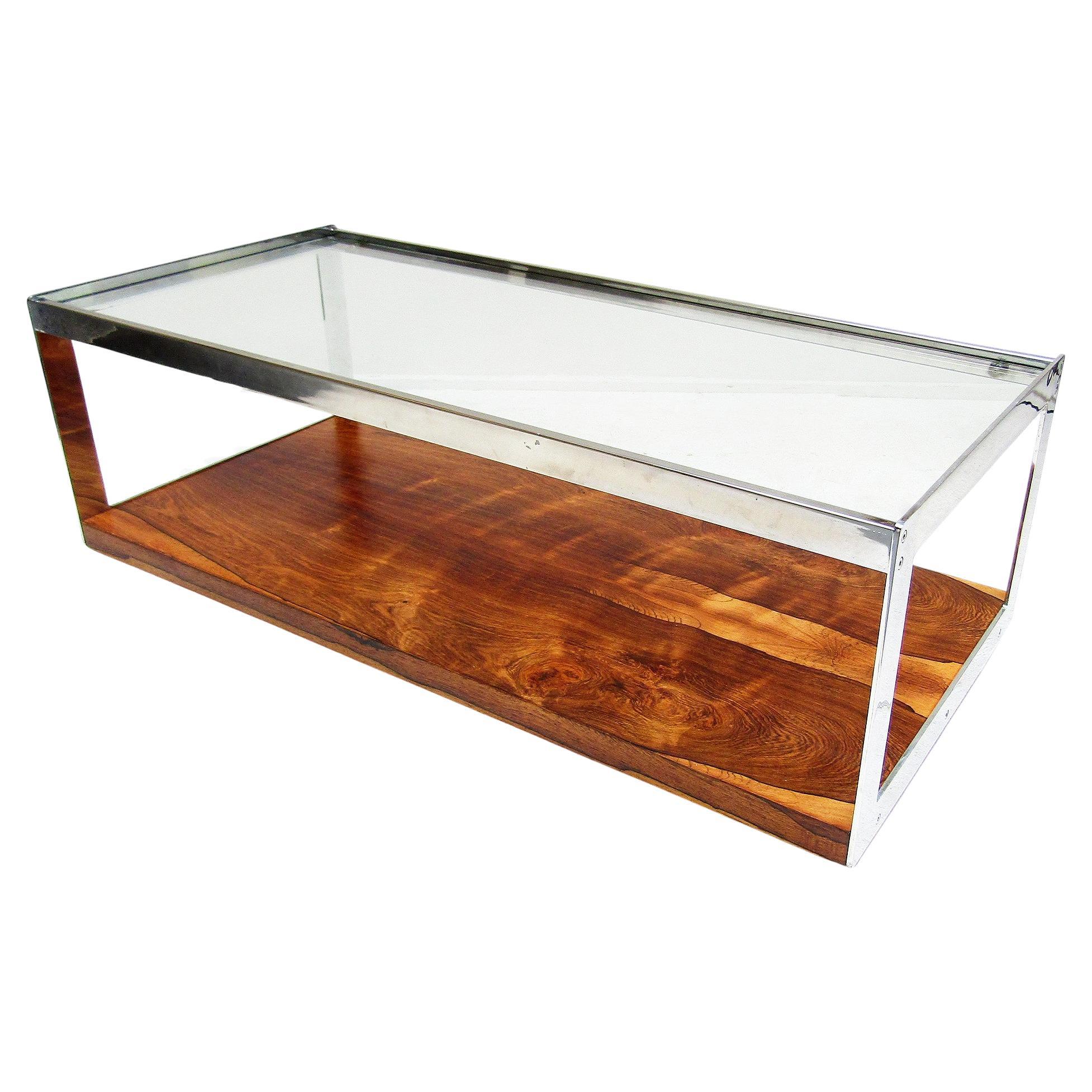 Großer rechteckiger Couchtisch aus Rosenholz und Chrom der 1970er Jahre von Merrow Associates im Angebot