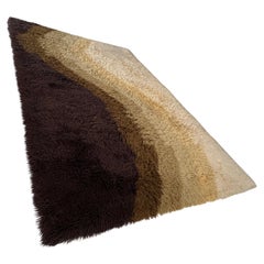 Large 1970s Scandinavian Rya Rug in Brown Tones