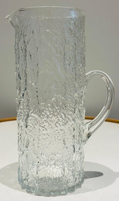 Large 1970s Scandinavian Textured "Ice" or "Bark-Like" Glass Pitcher or Jug