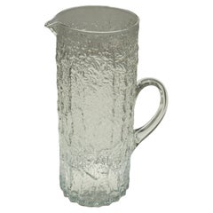 Large 1970s Scandinavian Textured "Ice" or "Bark-Like" Glass Pitcher or Jug