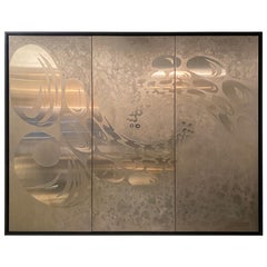 Large 1970s Sculptural Wall Panel in Brushed and Chromed Steel