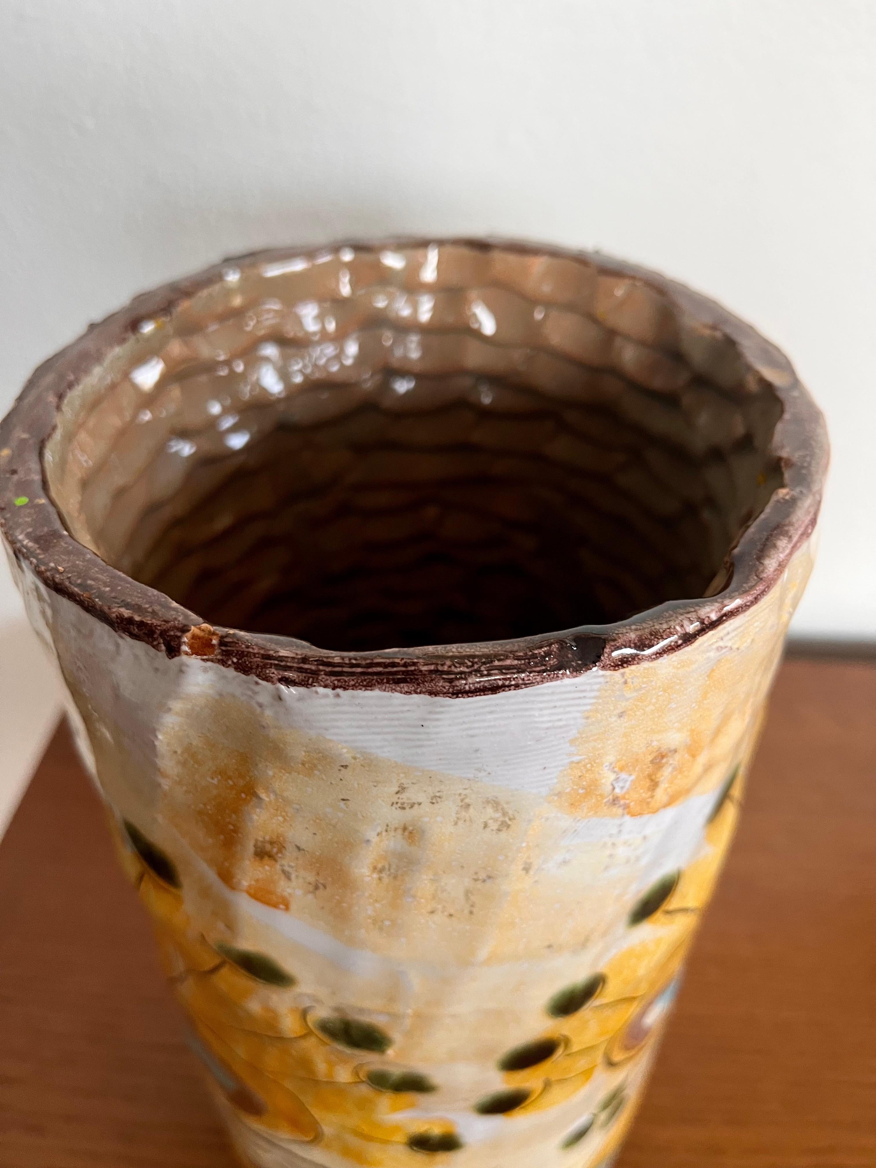 Large 1970s Signed Mid-Century Modern Studio Pottery Ceramic Vase For Sale 4