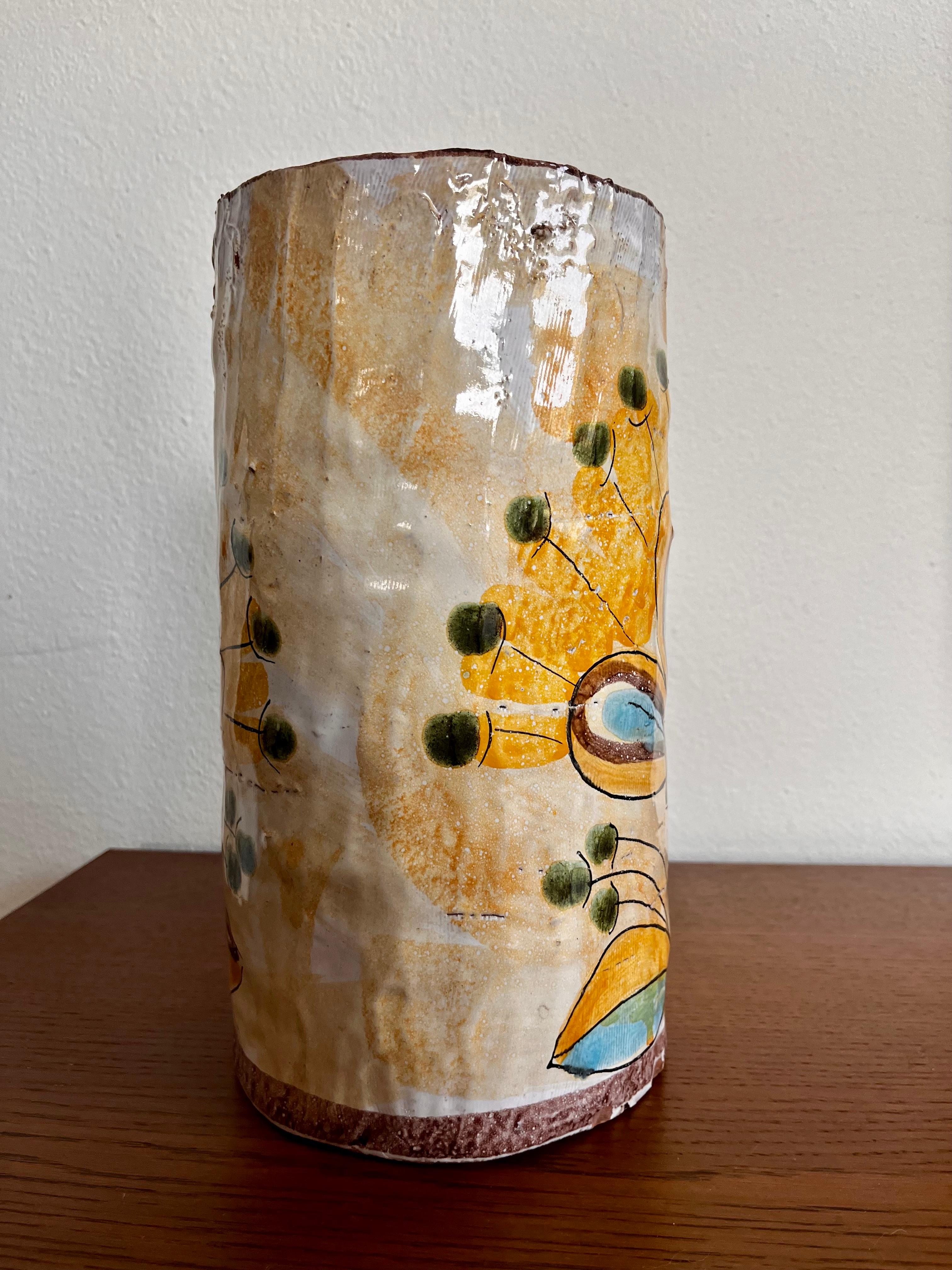 Hand-Painted Large 1970s Signed Mid-Century Modern Studio Pottery Ceramic Vase For Sale