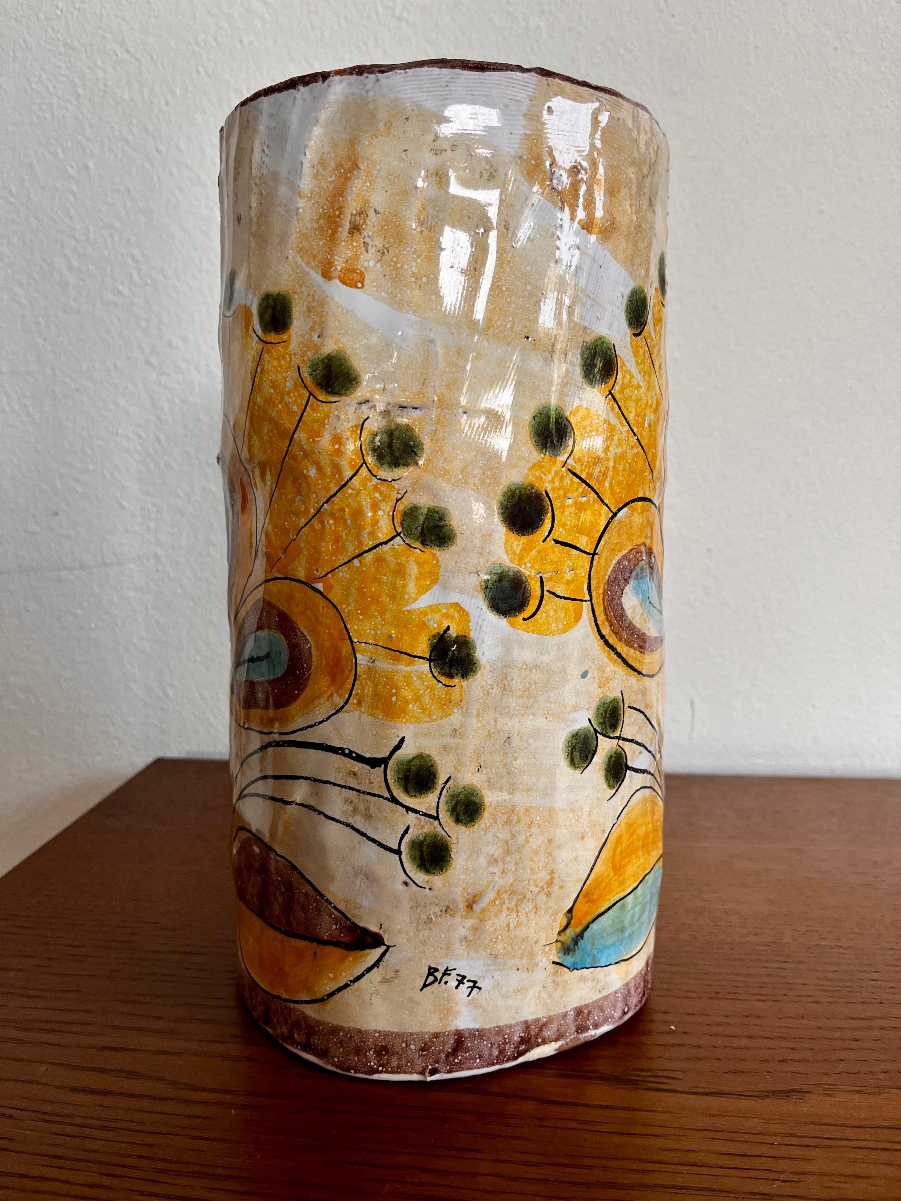 Large 1970s Signed Mid-Century Modern Studio Pottery Ceramic Vase For Sale 1