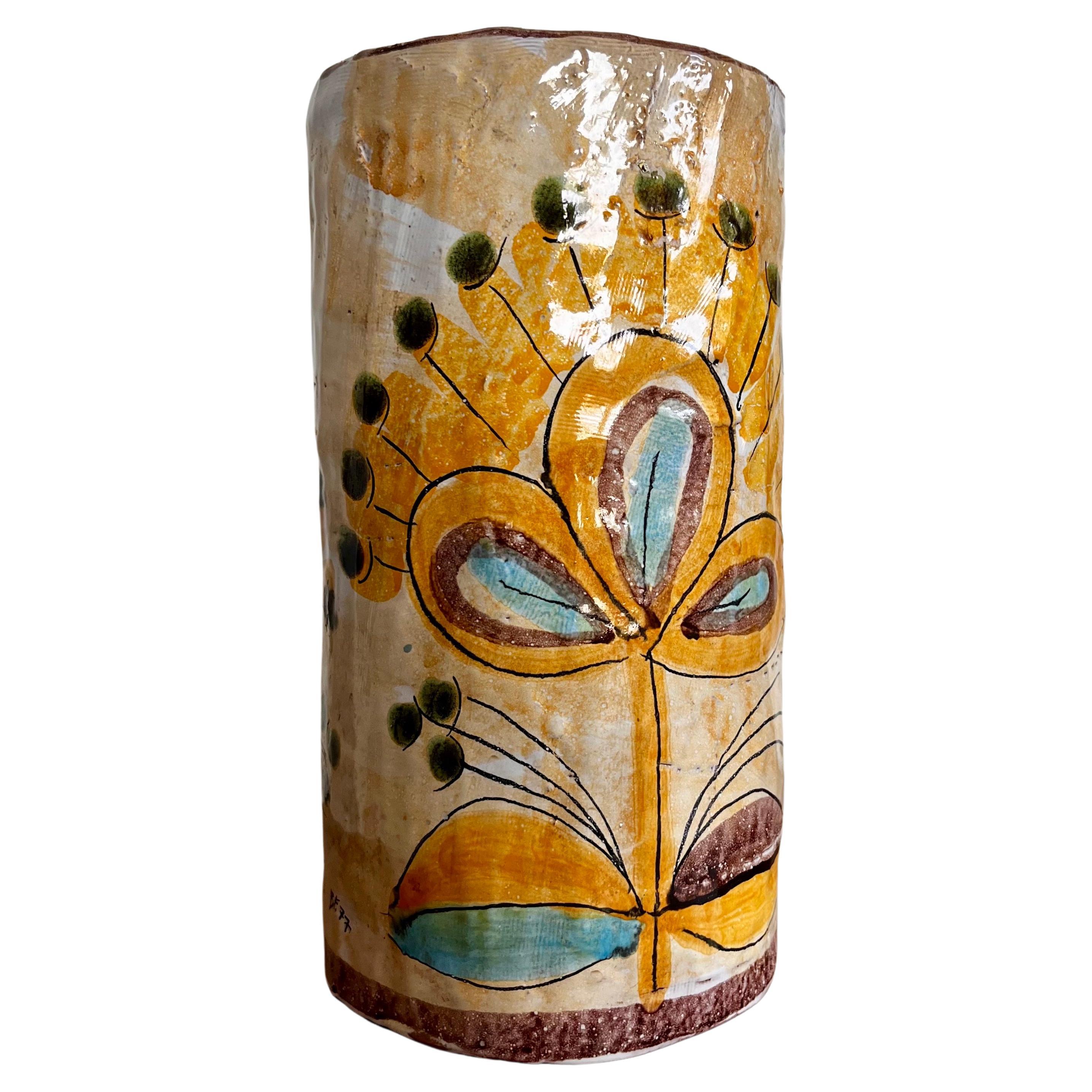 Large 1970s Signed Mid-Century Modern Studio Pottery Ceramic Vase For Sale