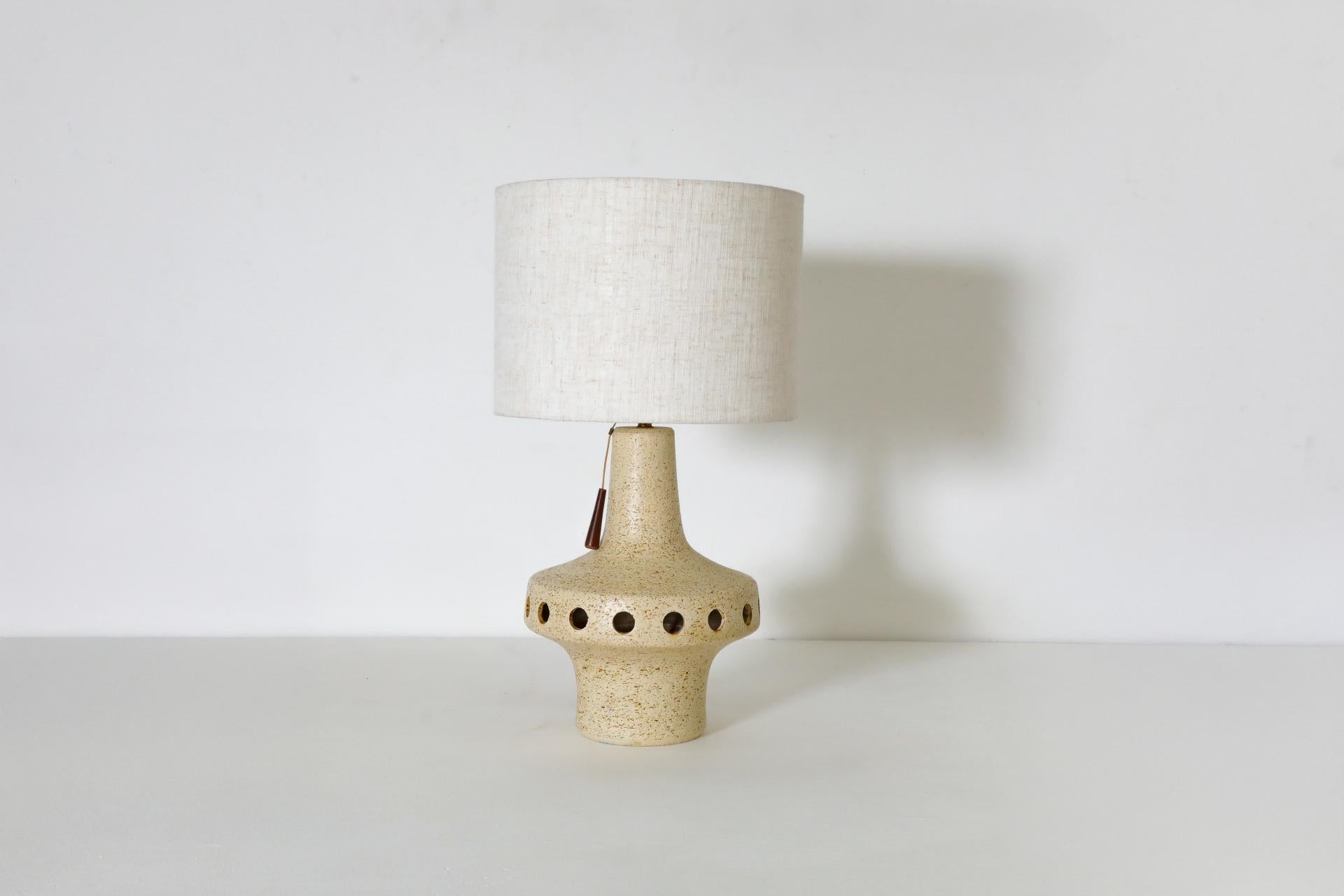 Glazed Large 1970's Space Age Ceramic Table Lamp with Cut-Outs by Ravelli For Sale