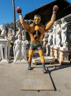 Large 1970s Spanish Hand Painted Resin Boxer Fairground Sculpture w/ Scoreboard