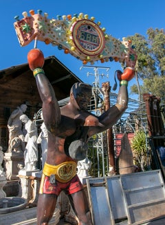 Large 1970s Spanish Hand Painted Resin Boxer Fairground Sculpture w/ Scoreboard