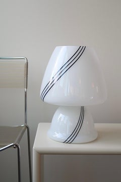 Large 1970s Vintage Italian Murano White Black Swirl Mushroom Lamp