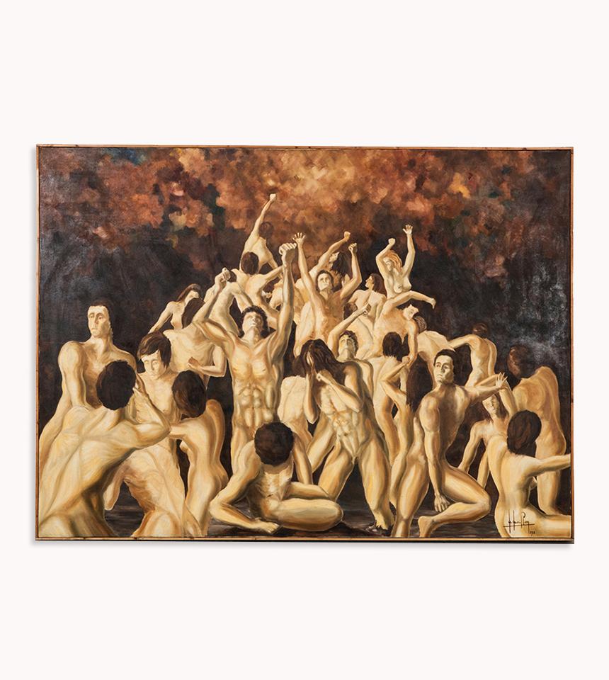 Large 1970s Vintage Purgatory Scene Oil on Canvas Painting For Sale 2