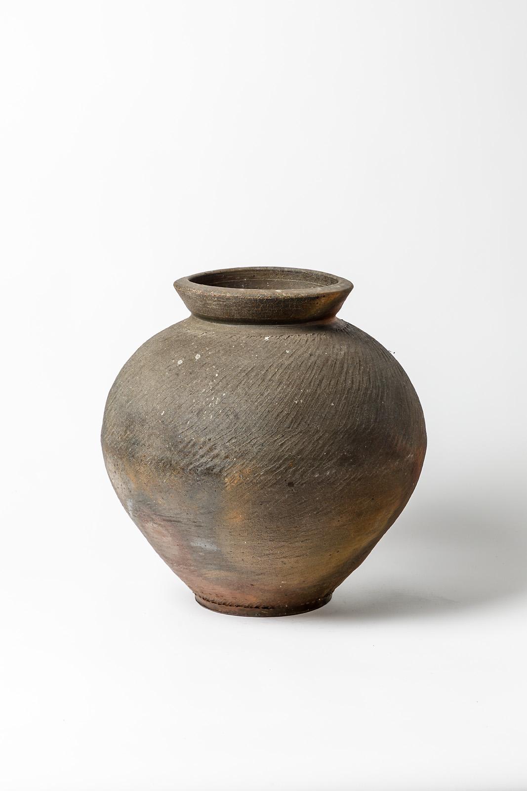 Mid-Century Modern Large 1975 Stoneware Ceramic Pottery Floor Vase by Steen Kepp La Borne For Sale