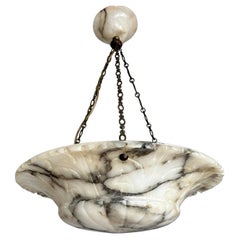 Large Ø19.8"  White & Black Hand Carved Alabaster Shade Pendant Light Chandelier
