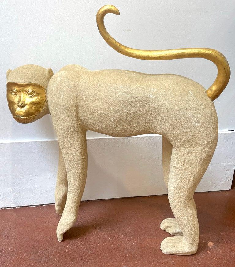 Large 1980s Crouching Monkey Sculpture  In Good Condition For Sale In West Palm Beach, FL