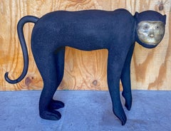 Large 1980s Crouching Monkey Sculpture, In Black & Gold