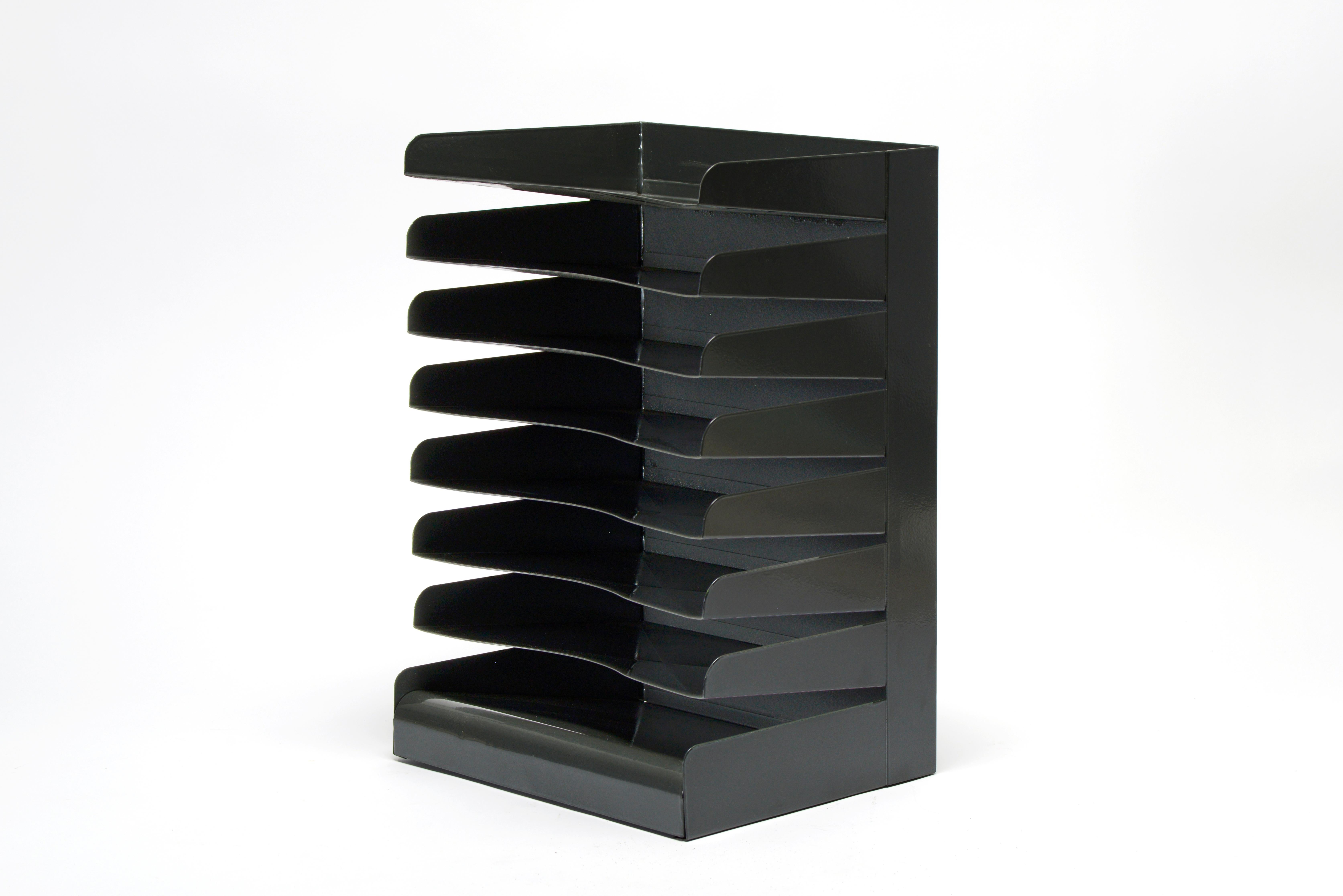 Mid-Century Modern Large 1980s Desktop File Holder Refinished in Dark Gray For Sale