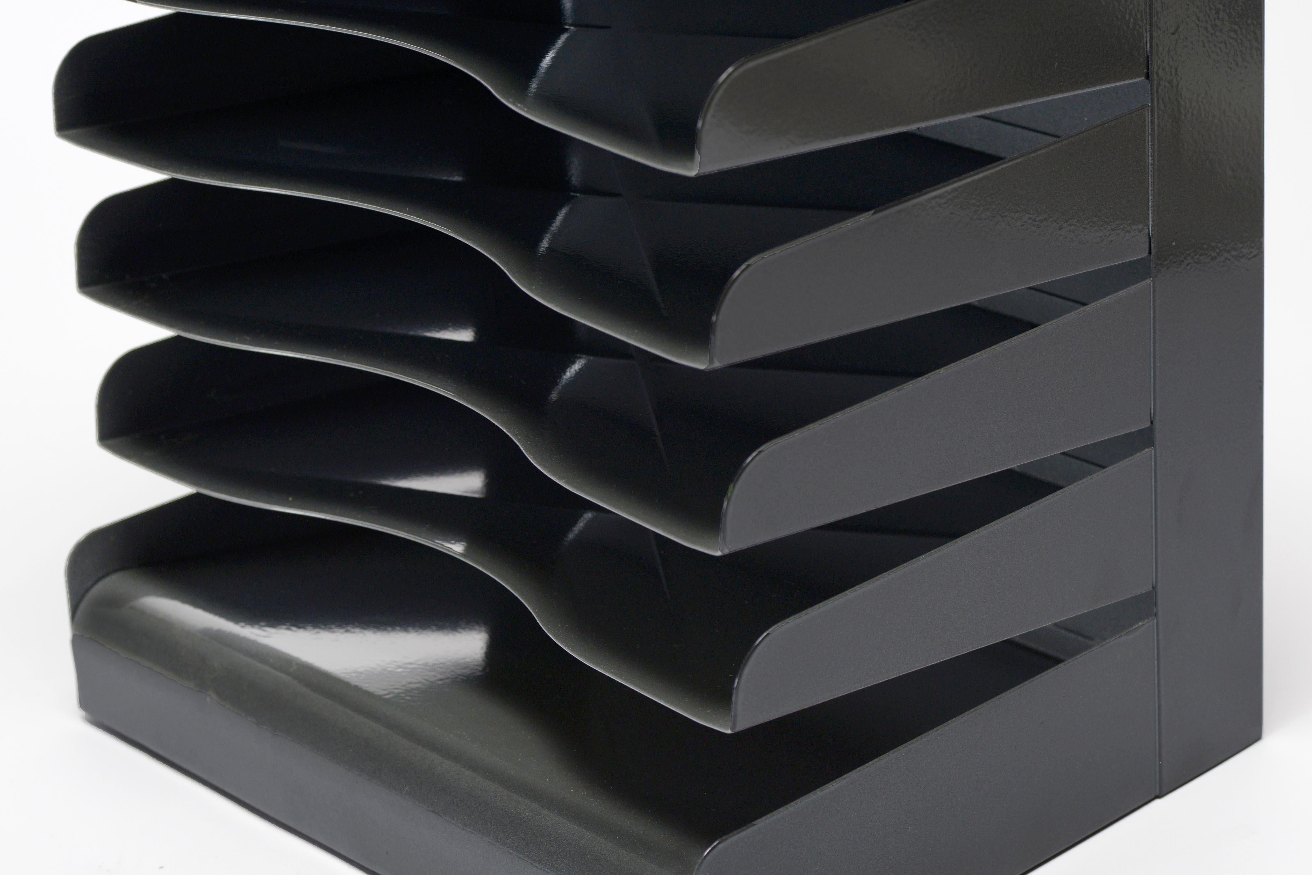 Powder-Coated Large 1980s Desktop File Holder Refinished in Dark Gray For Sale