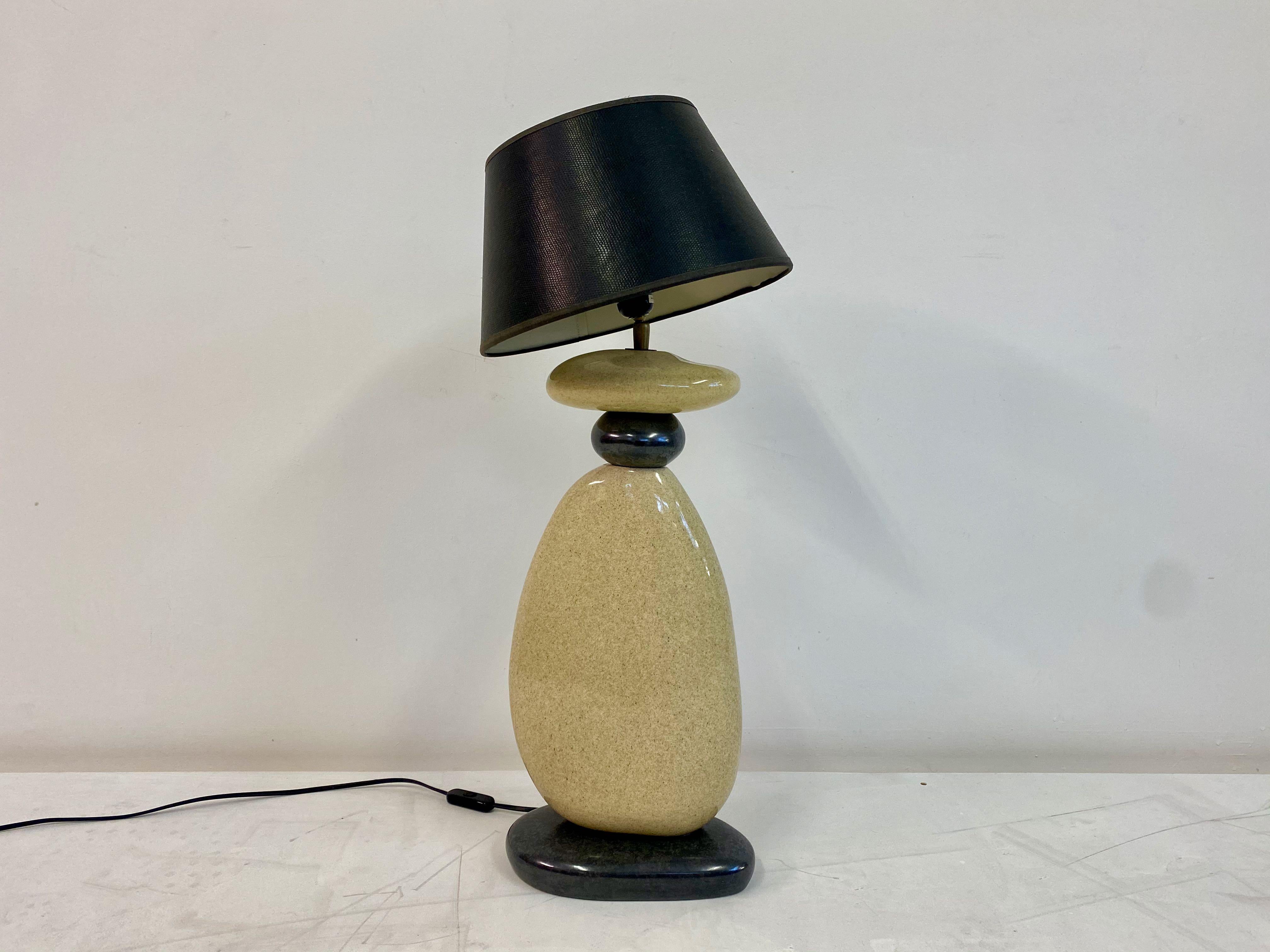 Mid-Century Modern Large 1980s French Ceramic Pebble Table Light by Francois Chatain