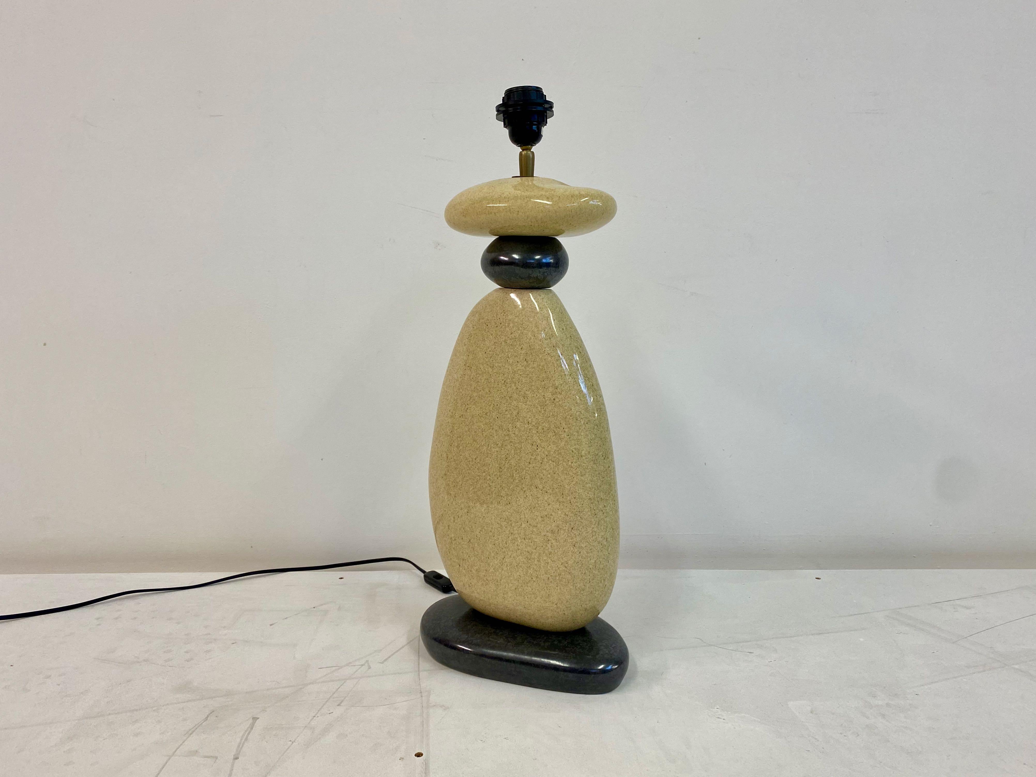 Large 1980s French Ceramic Pebble Table Light by Francois Chatain 2
