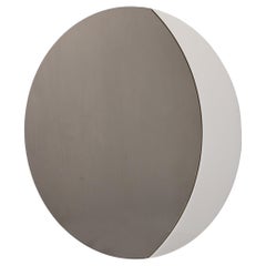 Large 1980s Italian Smoke-Tinted Round Mirror with White Geometric Segment