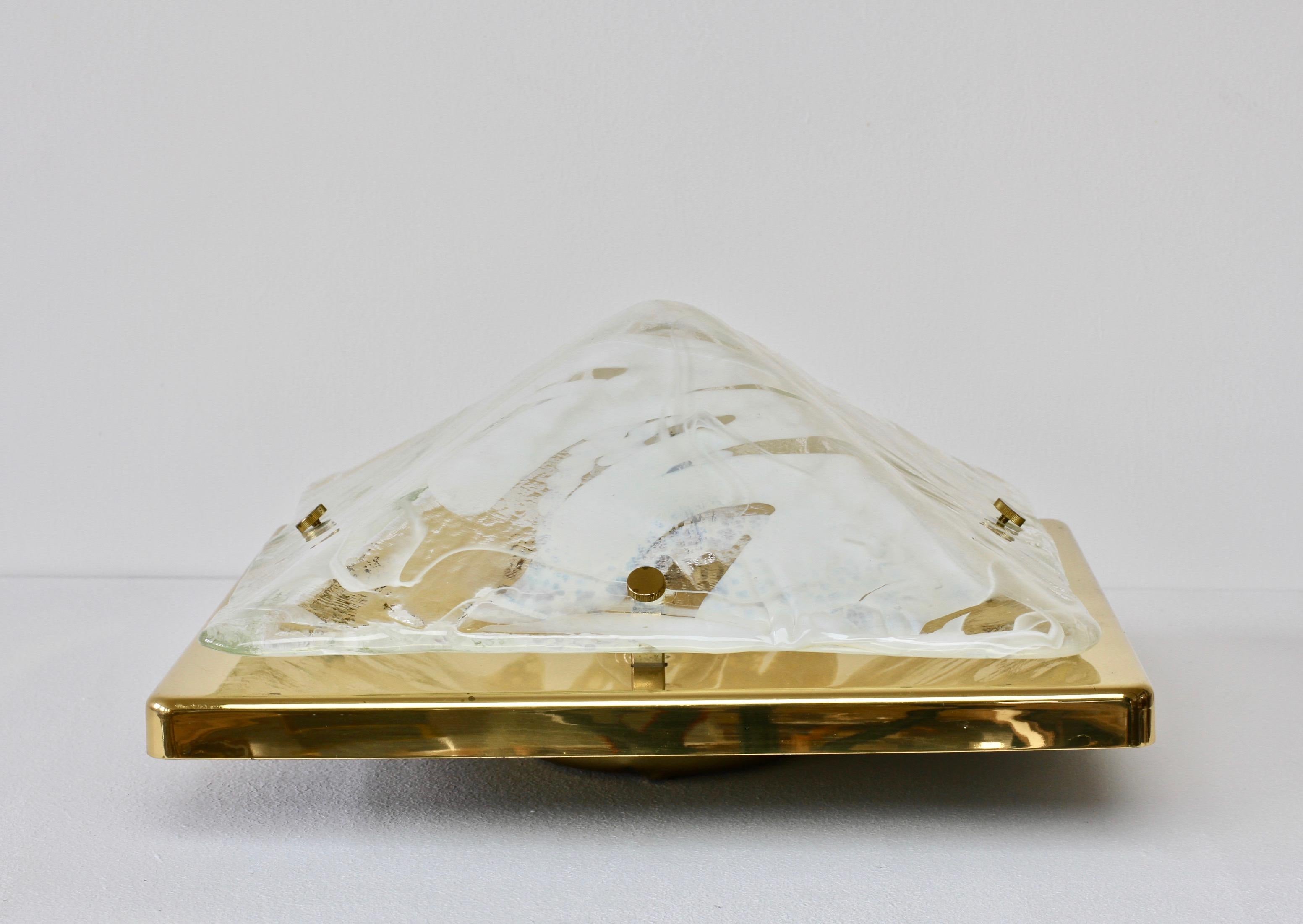 20th Century Large 1980s Kalmar Style Pyramid Murano Glass & Brass Flush Mount Light Fixture For Sale