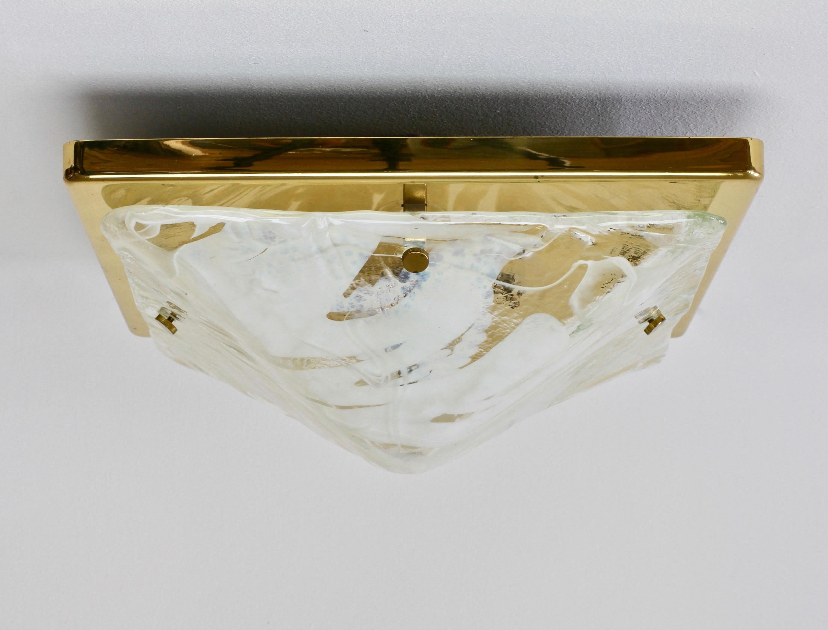 Large 1980s Kalmar Style Pyramid Murano Glass & Brass Flush Mount Light Fixture For Sale 2