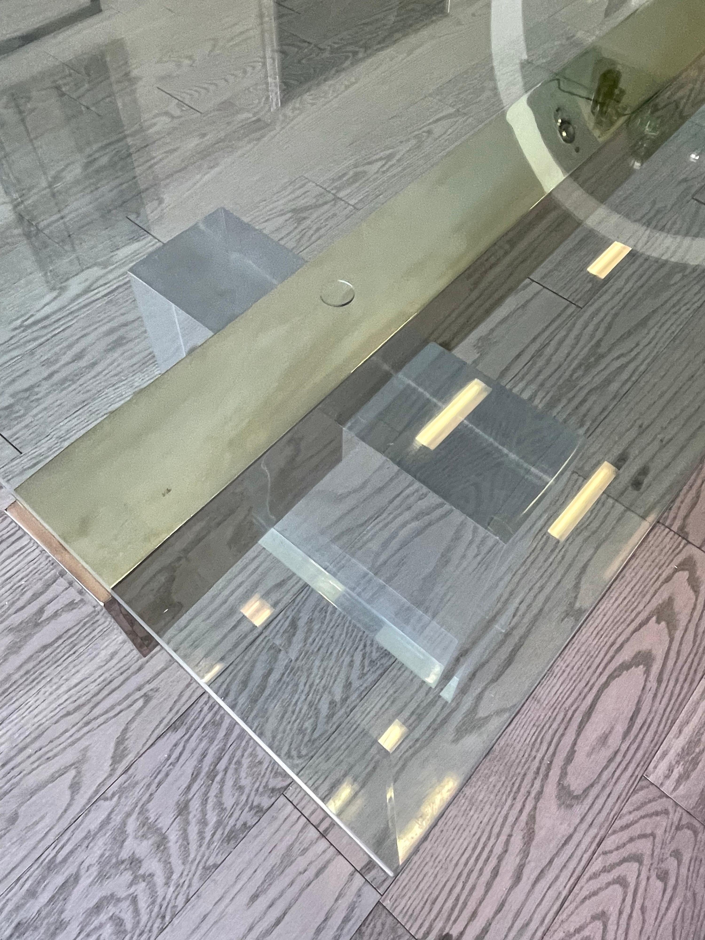 Stainless Steel Large 1980s Lucite and Steel Coffee Table For Sale