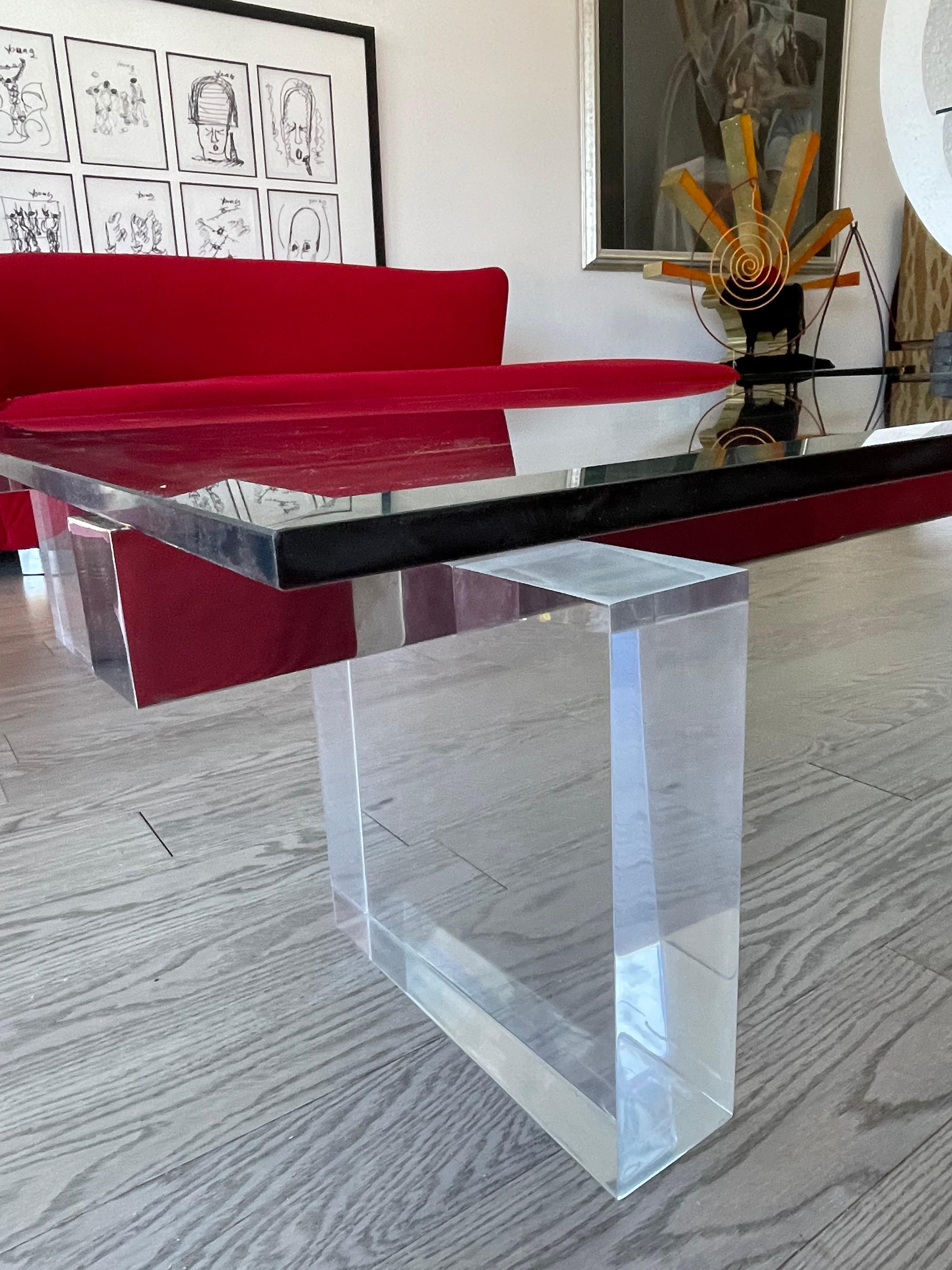 Large 1980s Lucite and Steel Coffee Table For Sale 1