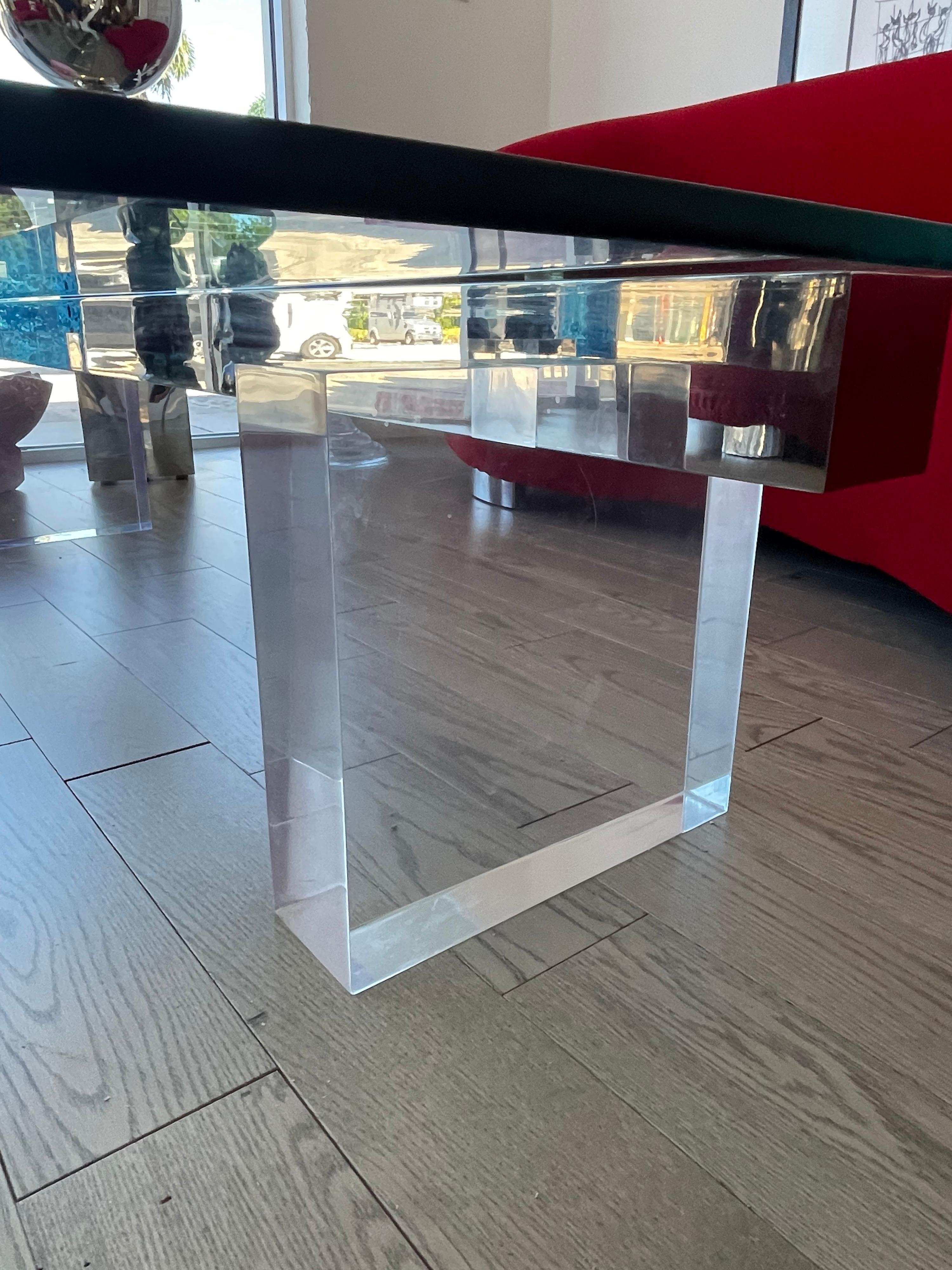 Large 1980s Lucite and Steel Coffee Table For Sale 4