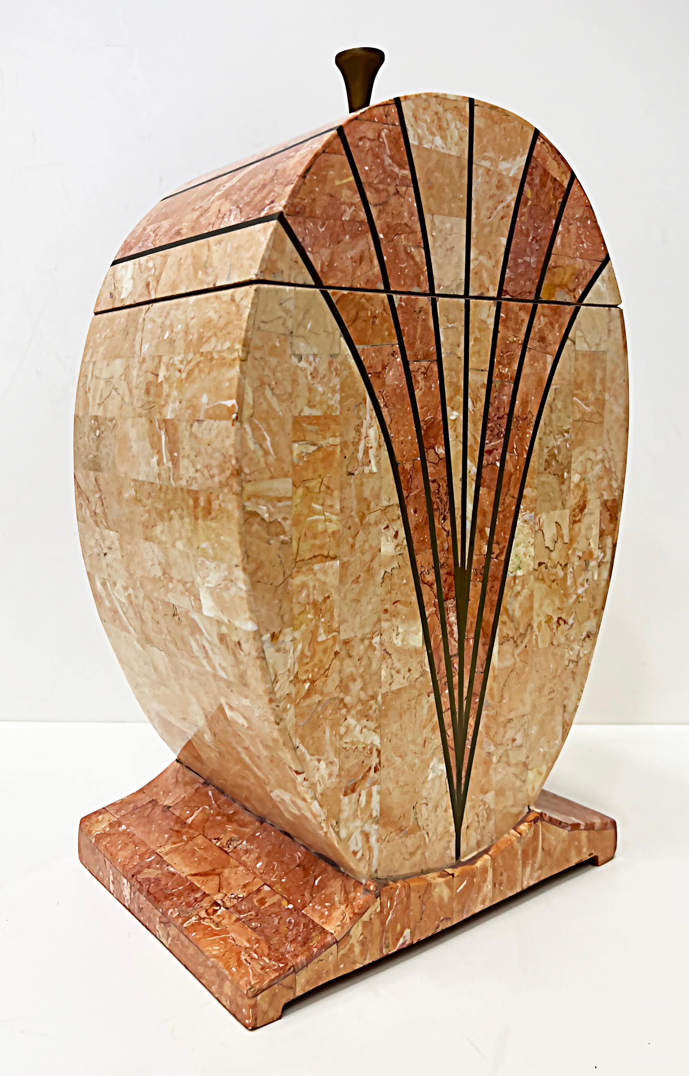 Modern Large 1980s Maitland Smith Tessellated Lidded Stone Box 