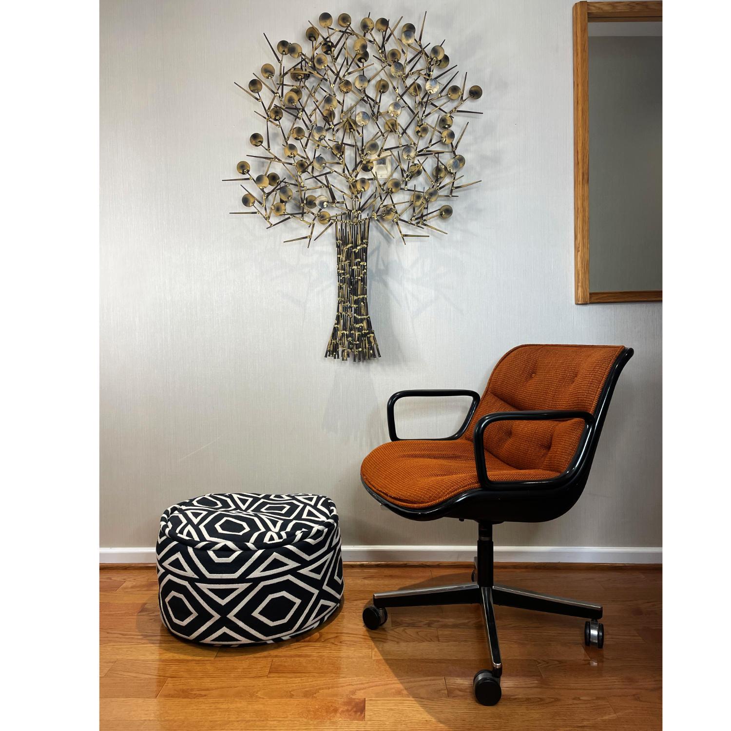 Designed by Marc Weinstein for Marc Creates, this massive 1970's sculpture depicts a brutalist interpretation of a tree using large metal nails welded together.  Highlighted with gold tones, the assemblage of brazed circular leaves / flowers evokes