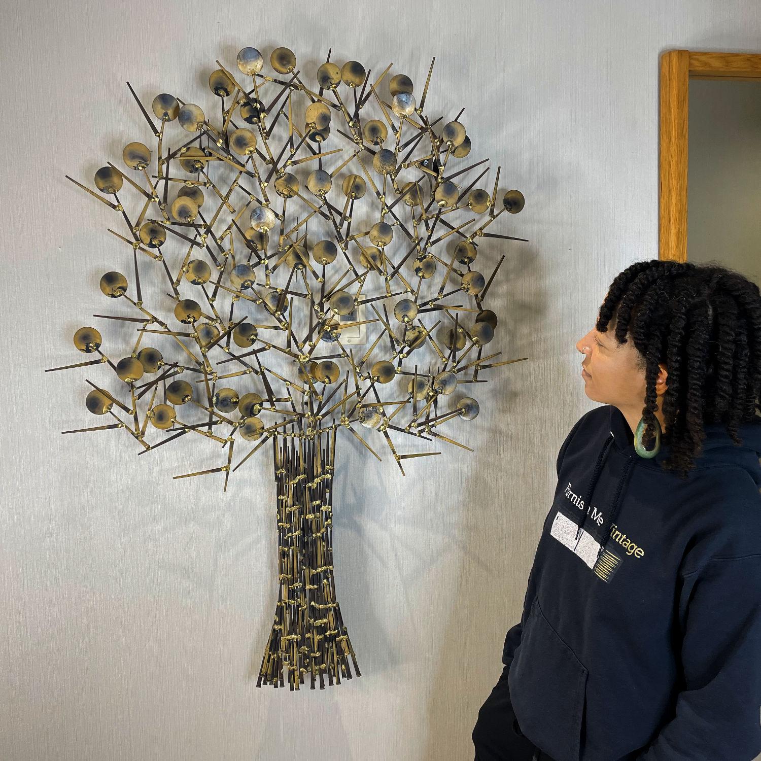 Large 1980's Marc Creates Brutalist Torch Cut Metal Nail Tree Sculpture For Sale 3