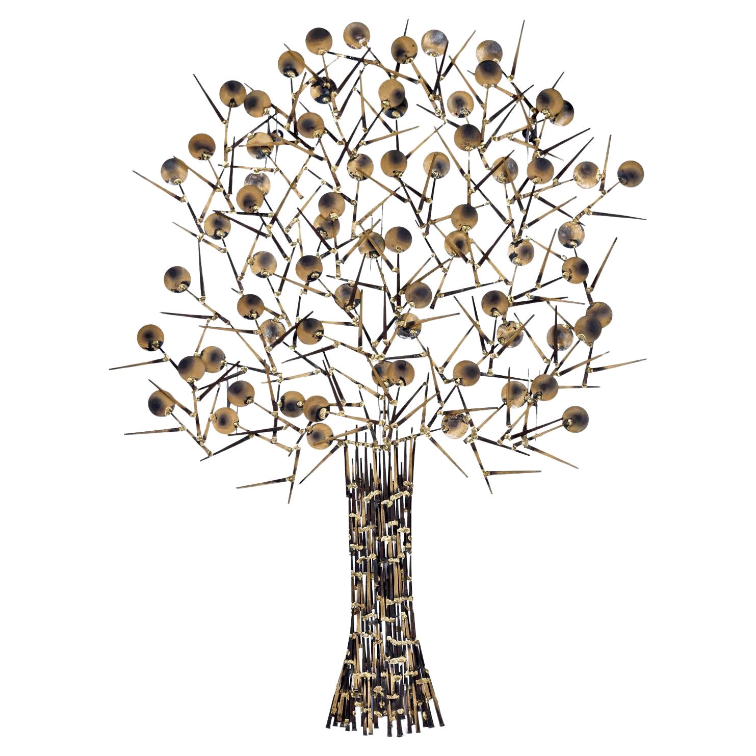 Große 1980er Marc Creates Brutalist Torch Cut Metall Nagel Baum Skulptur